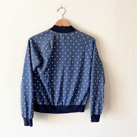 Modcloth Seen Around town blue white polka dot bomber jacket S - Picture 4 of 5